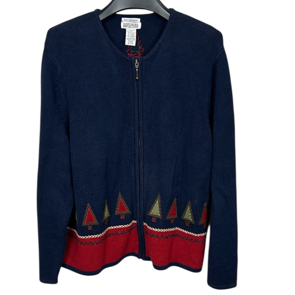 Northern Reflections Hand Embroidered Zip Cardigan Women’s XL Trees